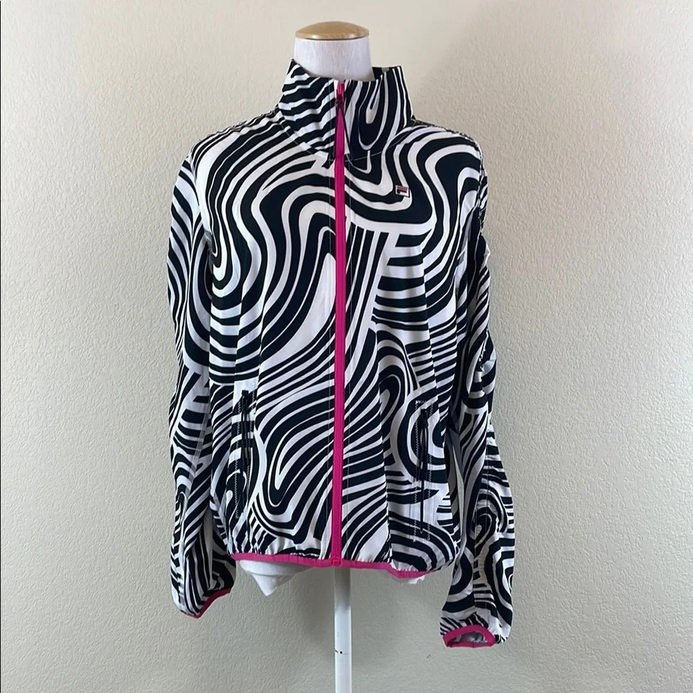 Fila Black‎ and White Swirl Jacket with Pink Accents Medium
